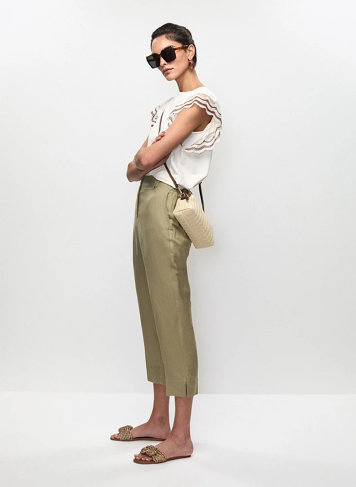 Linen-Blend Capri Pants