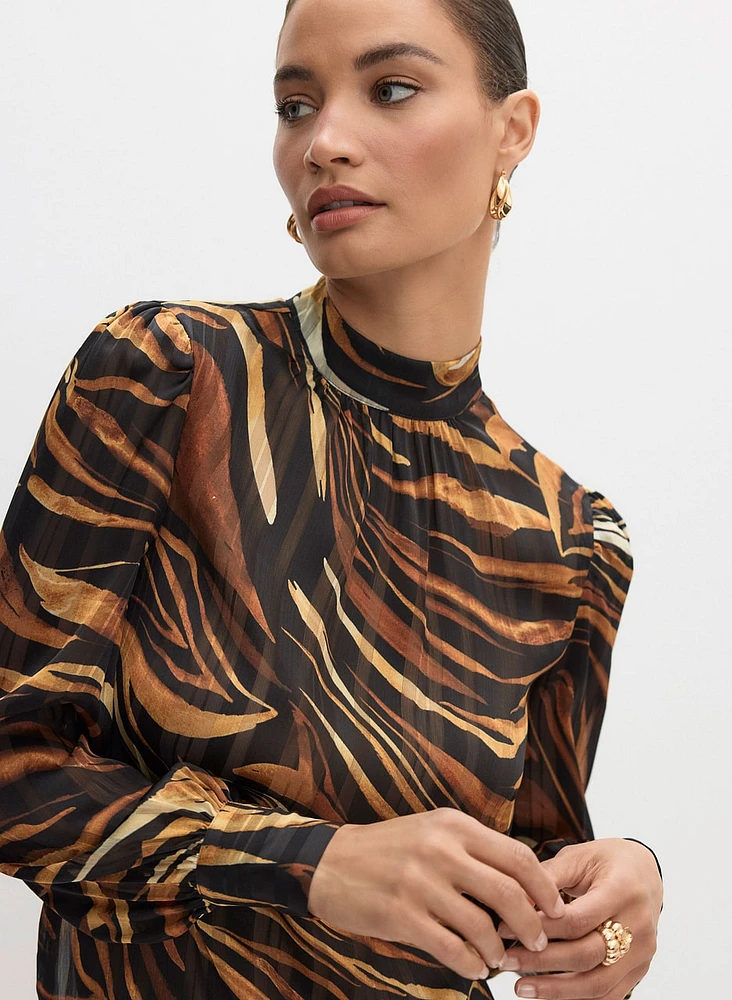 High Neck Animal Print Blouse