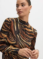 High Neck Animal Print Blouse