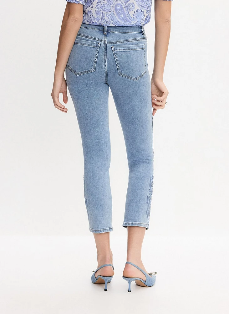 Tonal Embroidered Straight-Leg Jeans