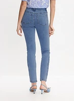 Tonal Embroidered Straight-Leg Jeans