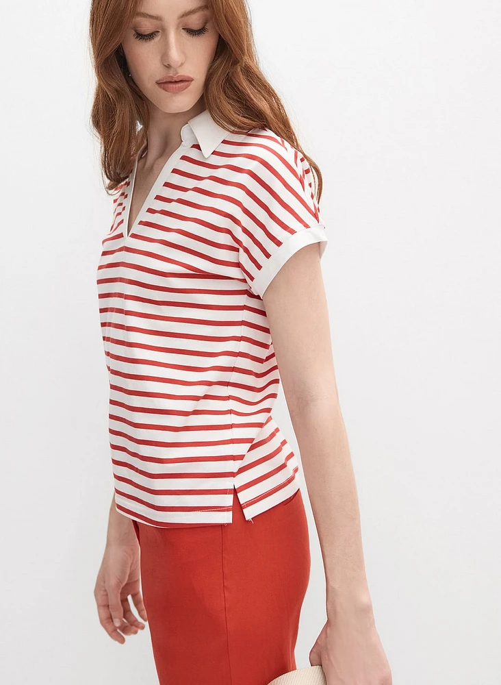 Striped Polo-Neck T-Shirt