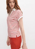 Striped Polo-Neck T-Shirt