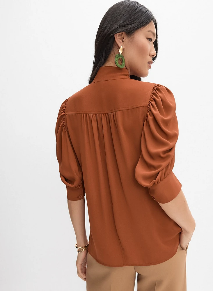 Draped Puff Sleeve Blouse