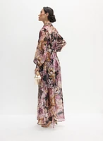 Long Sleeve Organza Floral Print Dress