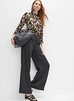 Ribbed Waist Wide-Leg Pants