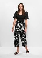 Short Puff Sleeve Top & Belted Polka Dot Capris