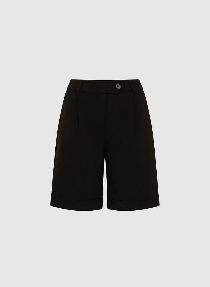 Pleated Cotton-Blend Shorts