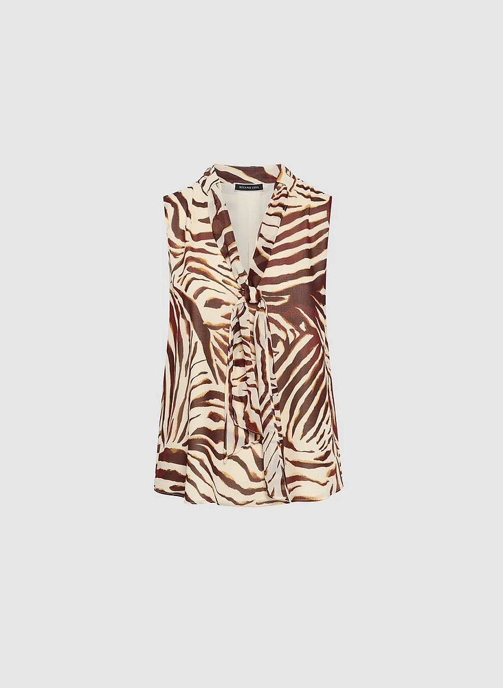 Zebra Print Sleeveless Chiffon Blouse