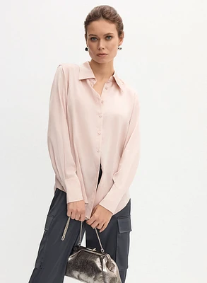 Button-Front Satin Blouse