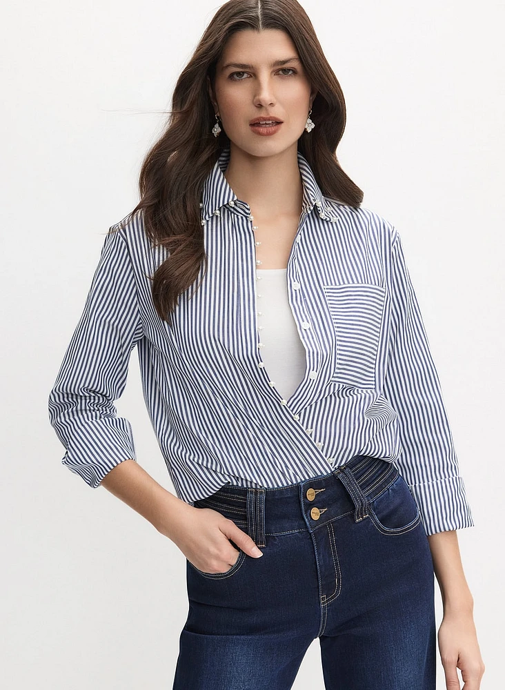 Joseph Ribkoff - Striped Pearl Detail Blouse