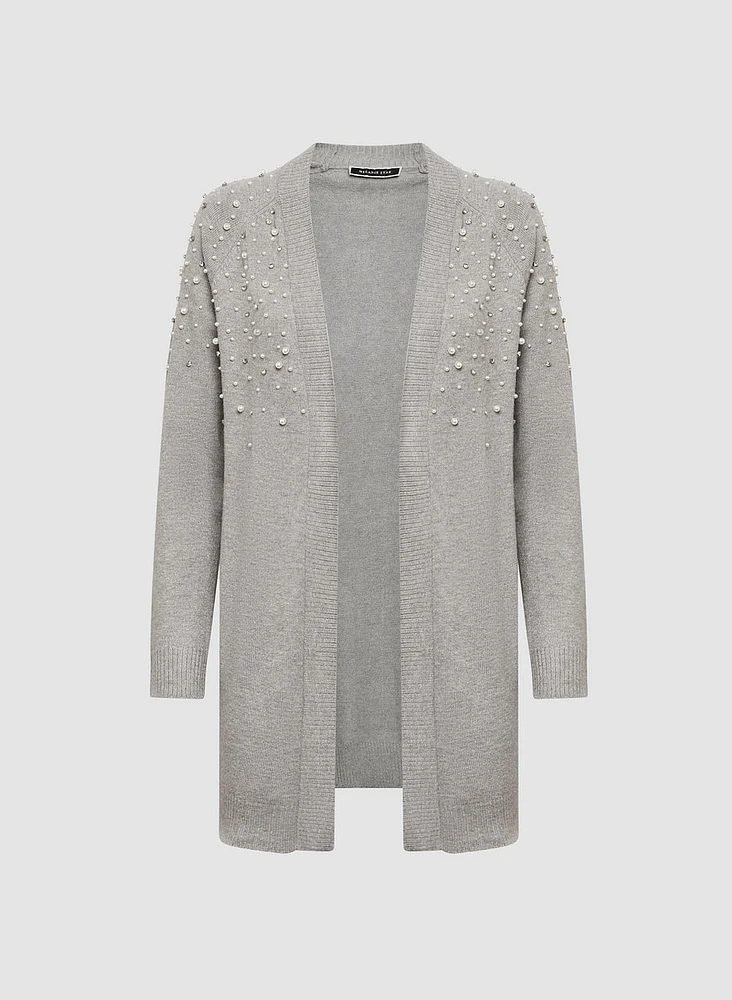 Cardigan mi-long en tricot et perles