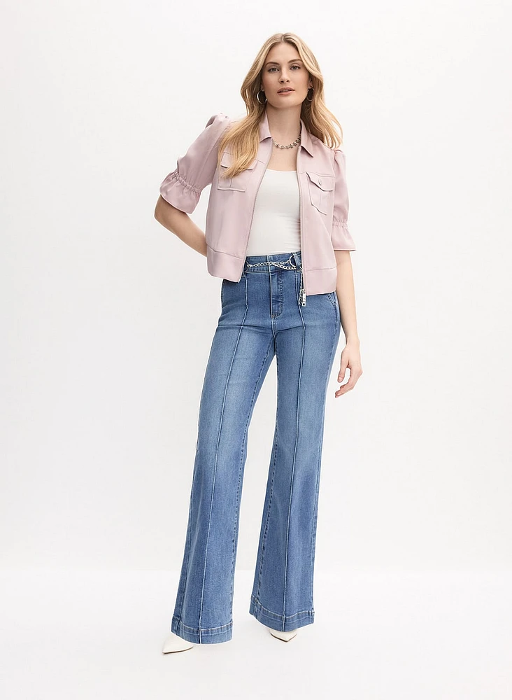 Short Sleeve Jacket & Wide-Leg Jeans