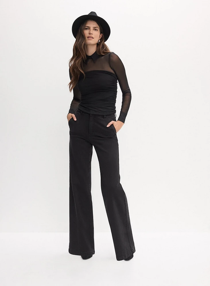 Mesh Sleeves Tube Top & Wide Leg Jeans