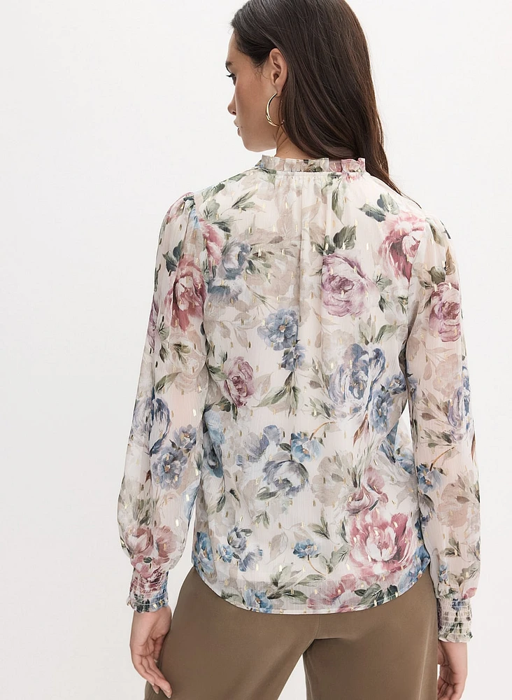 Blouse florale froncée