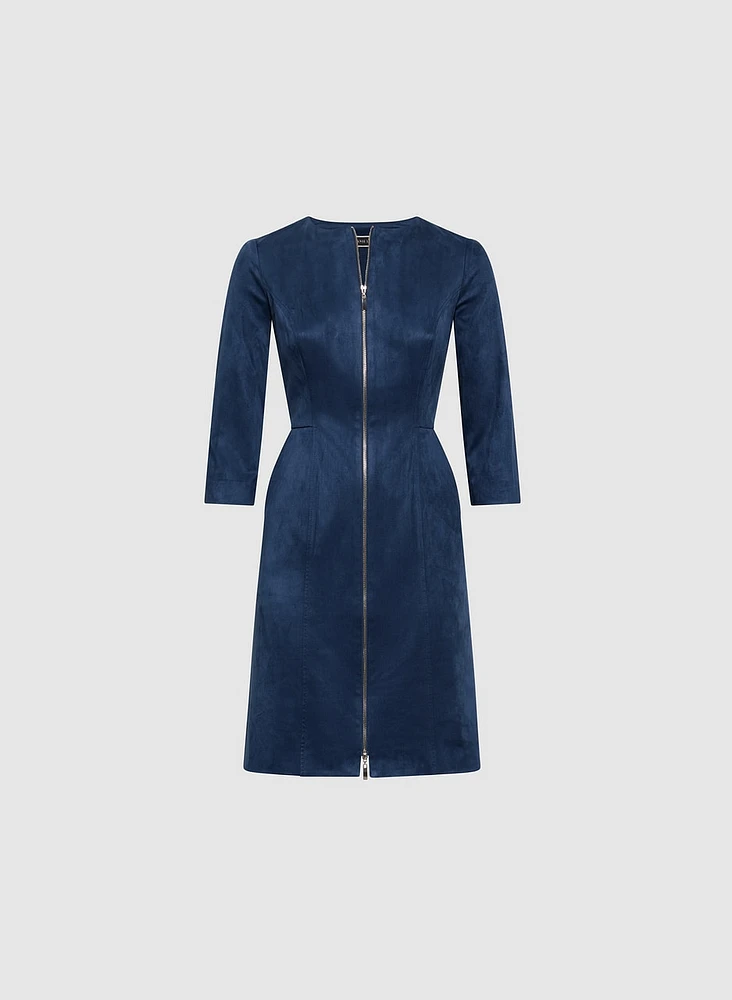 Zip-Front Faux Suede Dress