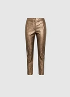 Metallic Vegan Leather Straight-Leg Pants