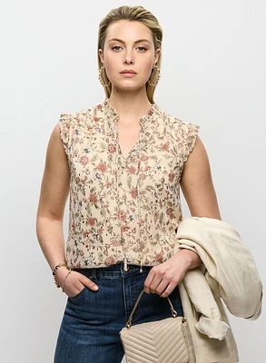 Blouse volantée à motif floral mélangé