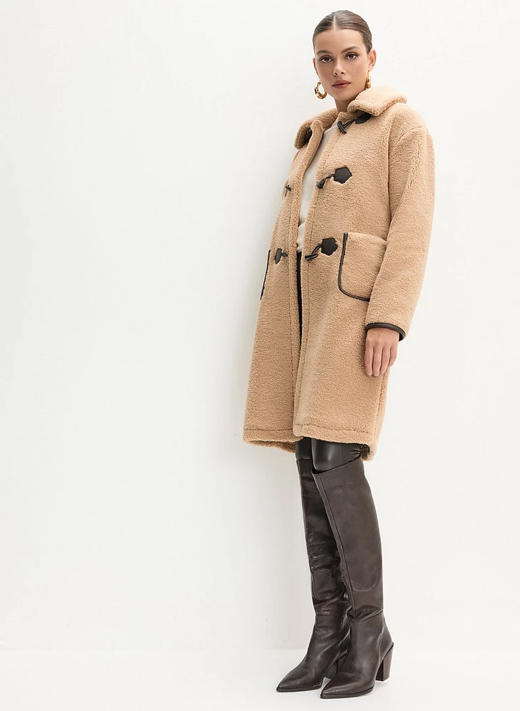 Faux Shearling Horn Button Coat