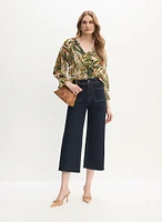 Palm Print Blouse & Culotte Jeans