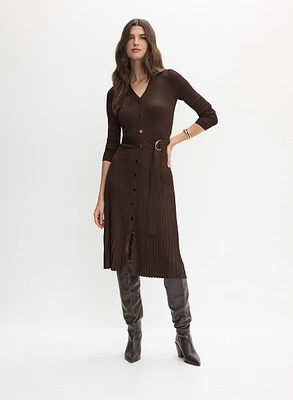 Ribbed Knit Plissé Hem Dress