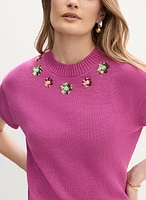 Flower Detail Crew Neck Sweater