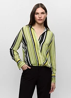 Striped Wrap-Style Blouse