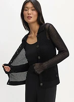 Open Weave Button-Up Sweater