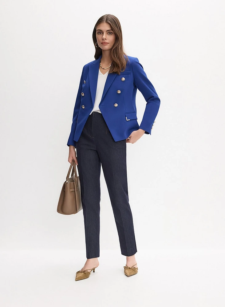 Double-Breasted Blazer & Slim-Leg Denim Pants