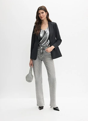 Lace Panel Jacket & Embellished Straight-Leg Jeans