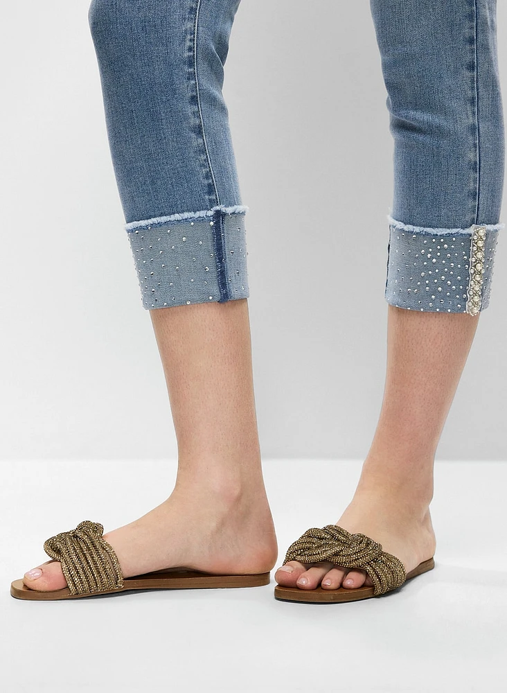 Sequin-Cuffed Capri Jeans