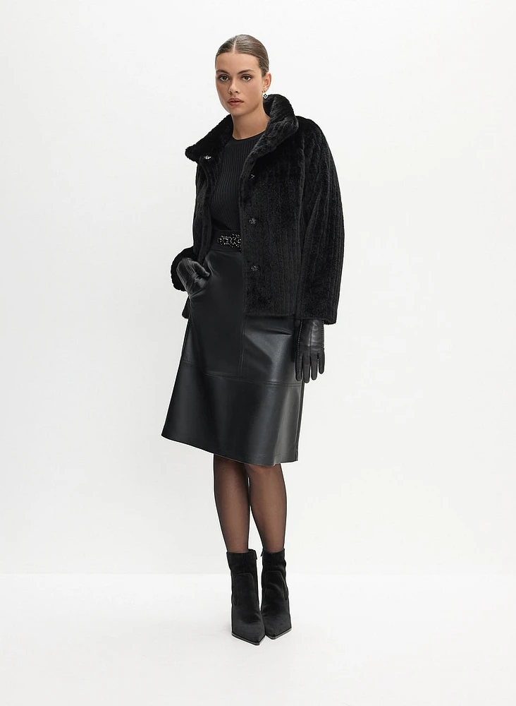 Ribbed Faux Fur Coat