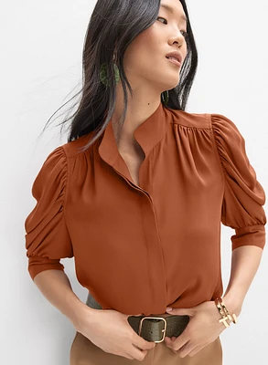 Draped Puff Sleeve Blouse