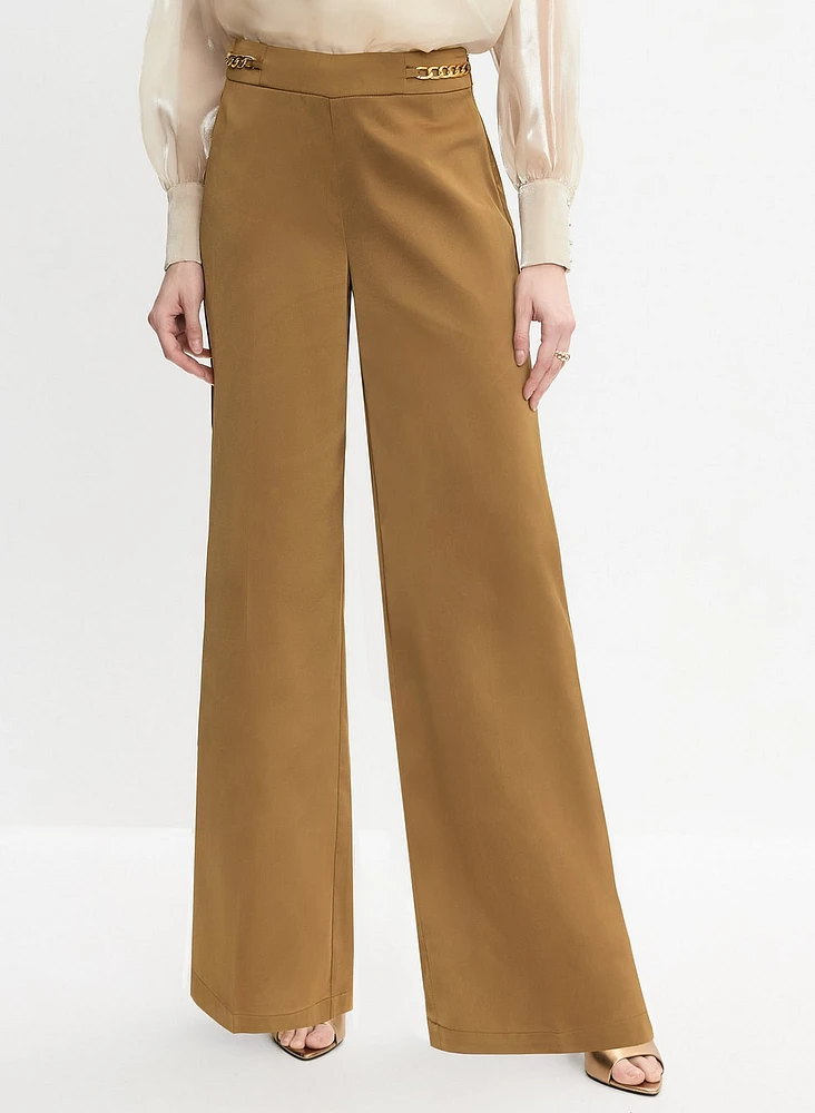 Chain Trim Satin Wide-Leg Pants