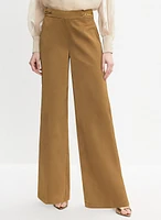 Chain Trim Satin Wide-Leg Pants