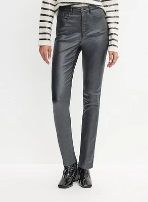 Coated Metallic Slim-Leg Jeans