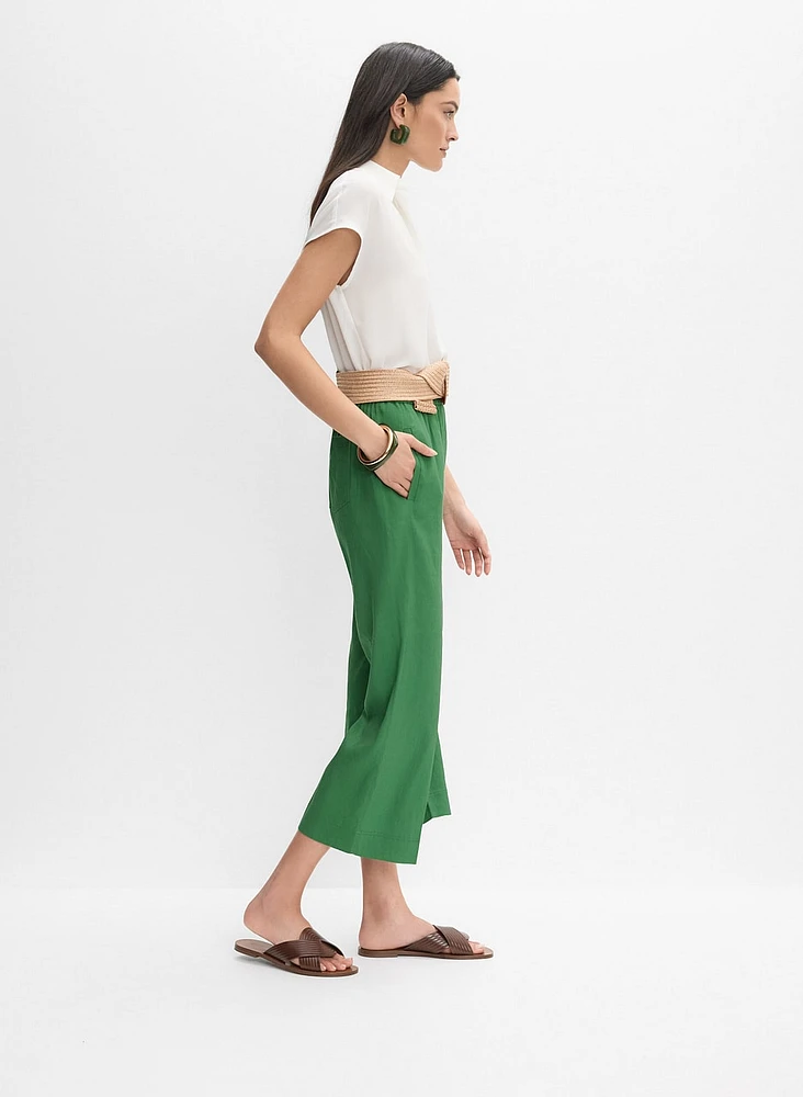 Linen-Blend Culotte Pants
