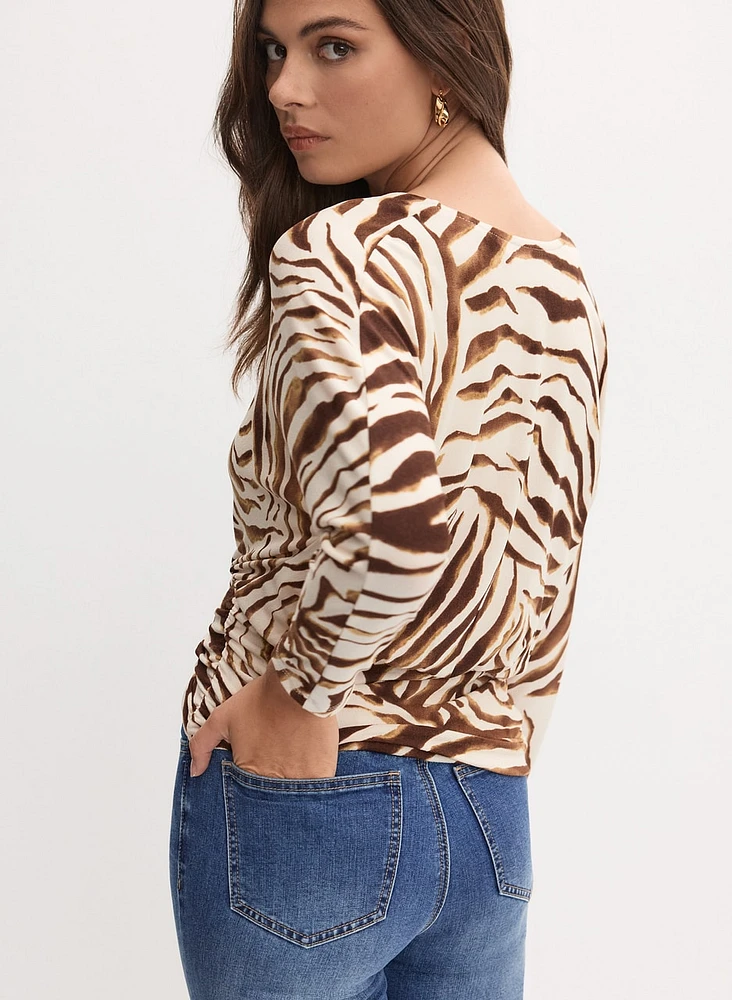 Zebra Print V-Neck Top