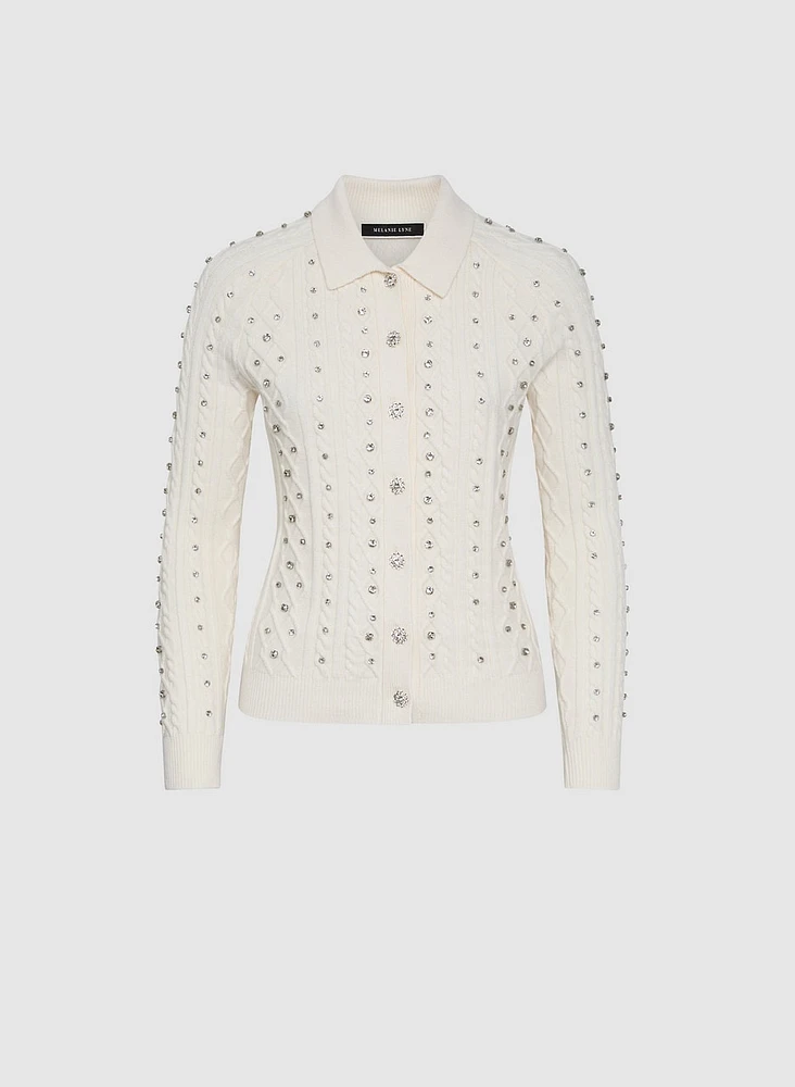 Embellished Knit Polo Cardigan