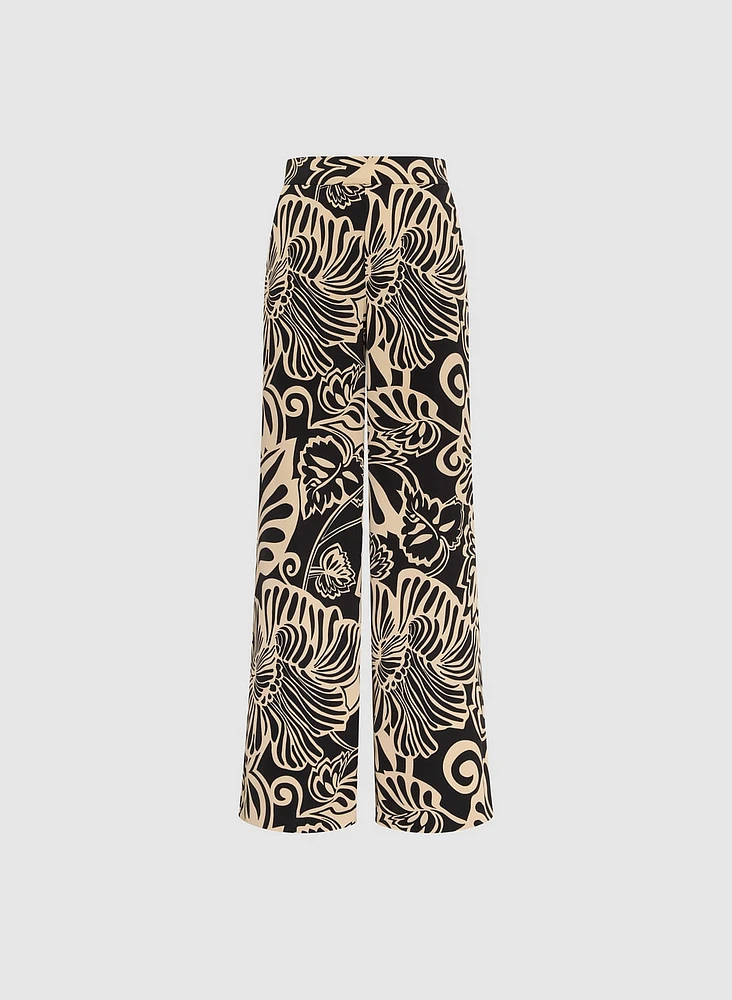 Graphic Floral Wide-Leg Pants