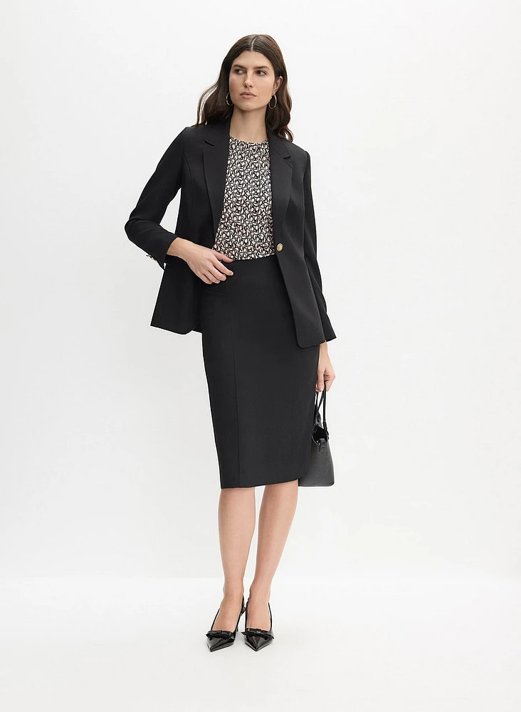 Embossed Button Blazer & Bi-Stretch Pencil Skirt