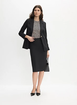 Embossed Button Blazer & Bi-Stretch Pencil Skirt