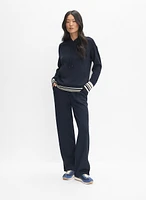 Striped Trim Hooded Sweatshirt