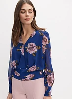 Rose Print Wrap-Style Blouse