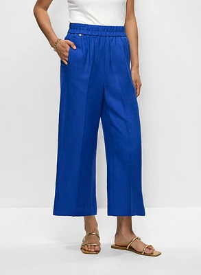 Pull-On Linen-Blend Culotte Pants