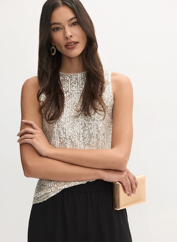 Sequined Crew Neck Top