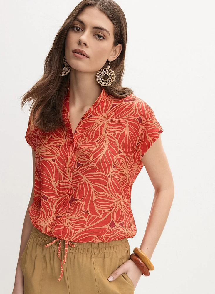 Tropical Button-Down Blouse