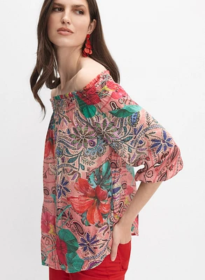 Mixed Print Off-Shoulder Blouse