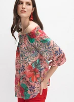 Mixed Print Off-Shoulder Blouse