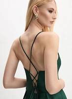 Satin Lace-Up Back Gown